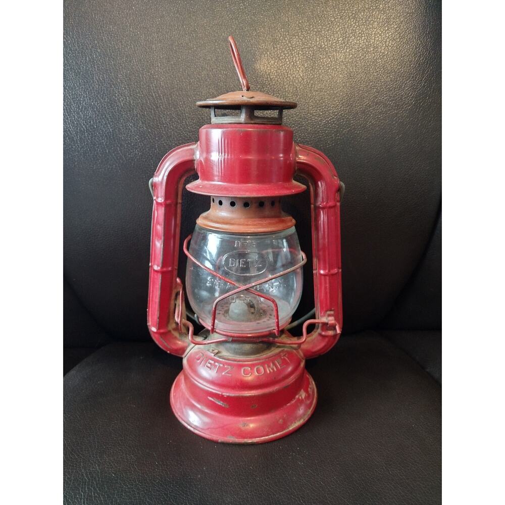 Vintage Red Dietz No. 1 Little Wizard Kerosene Lantern - Hurricane Oil Lamp